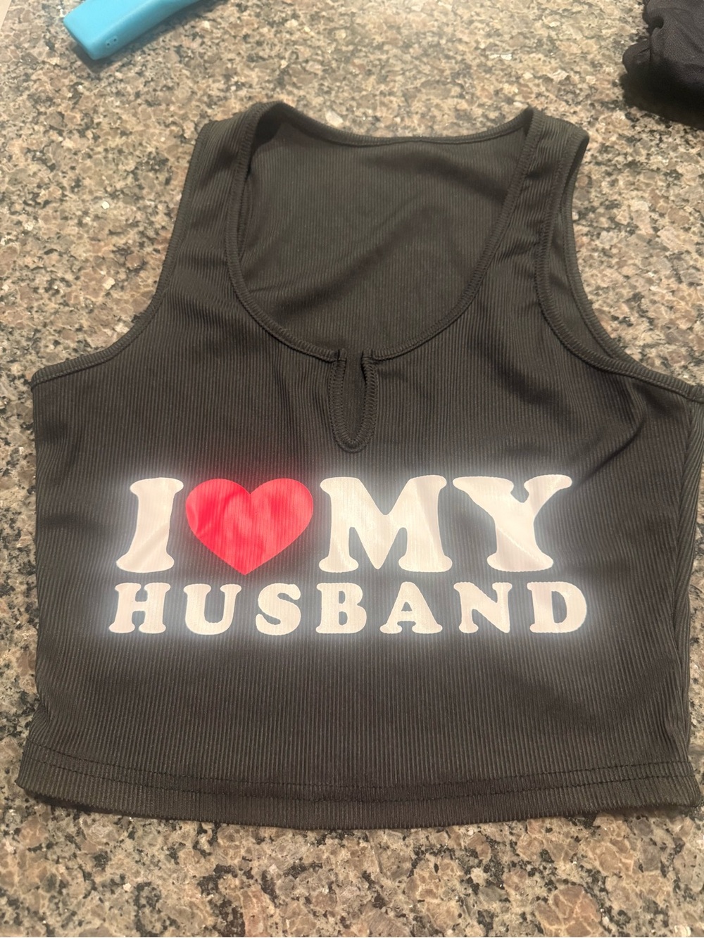 SHEIN Black Ribbed Crop Tank with Heart Graphic